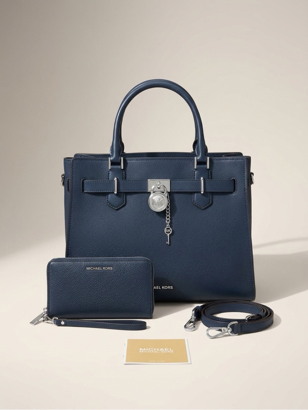 Michael Kors Navy Pebbled Leather Satchel with Wallet & Strap